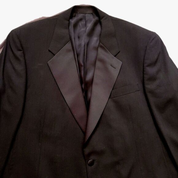Jhane Barnes Tuxedo 2 Piece Black 46L W41 Notched Satin Collar One Button Pleat - Picture 2 of 10